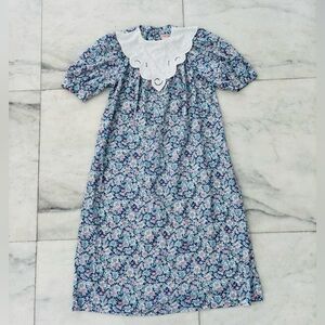 Vintage Classic Directions Dress Muumuu Blue Pink Floral Size 7/8 Cottagecore